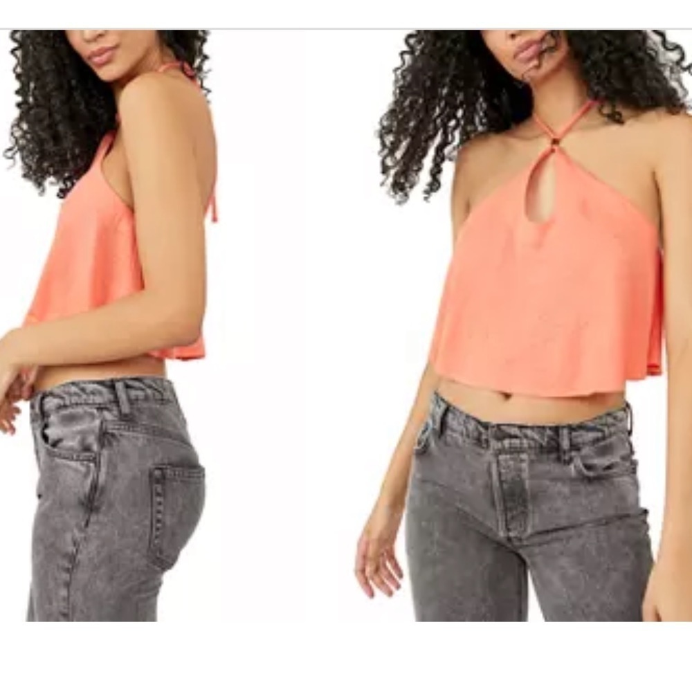 Free People Long Weekend Linen Knitted Halter Tank Top - Picture 3 of 12